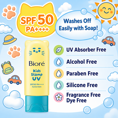 ビオレ キッズスタンプUV 70g SPF50 PA+++｜子ども用 日焼け止め せっけんで落とせる 紫外線吸収剤フリー 無香料 無着色 お家用 カバン用 親子で使える UVケア