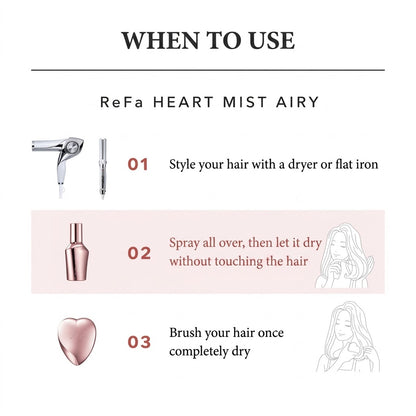 ReFa Heart Mist Airy (Rose Gold / M Pink / M Mint Green / M Purple) 150mL | Choice of 4 Colors, Stylish Finishing Hair Mist, Light & Airy, Keeps Hair Silky Smooth, Damage Repair, Peach Savon Scent, Present, Gift, MTG, Japanese Hair Care