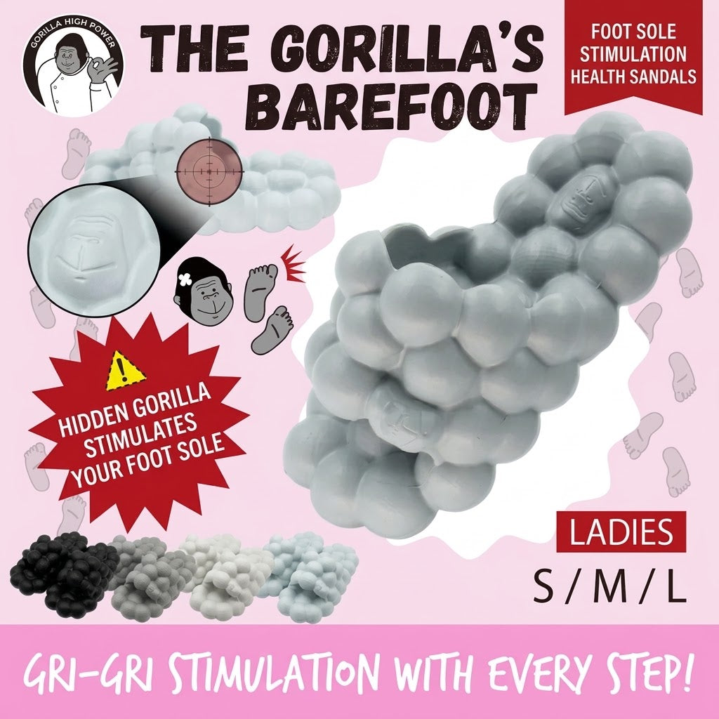 Doshisha Barefoot Gorilla Sandals Slippers (Gray) | Sole Stimulation Just by Wearing Hidden Gorilla Outsole Squishy Spherical Design Ultra-Lightweight EVA Material Refreshing Sandals Room Shoes Indoor/Outdoor Use