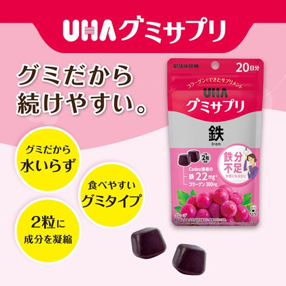 UHA味覚糖 グミサプリ 鉄 20日分（40粒）グレープ味 1日2粒 水なしで飲める 手軽に鉄分補給