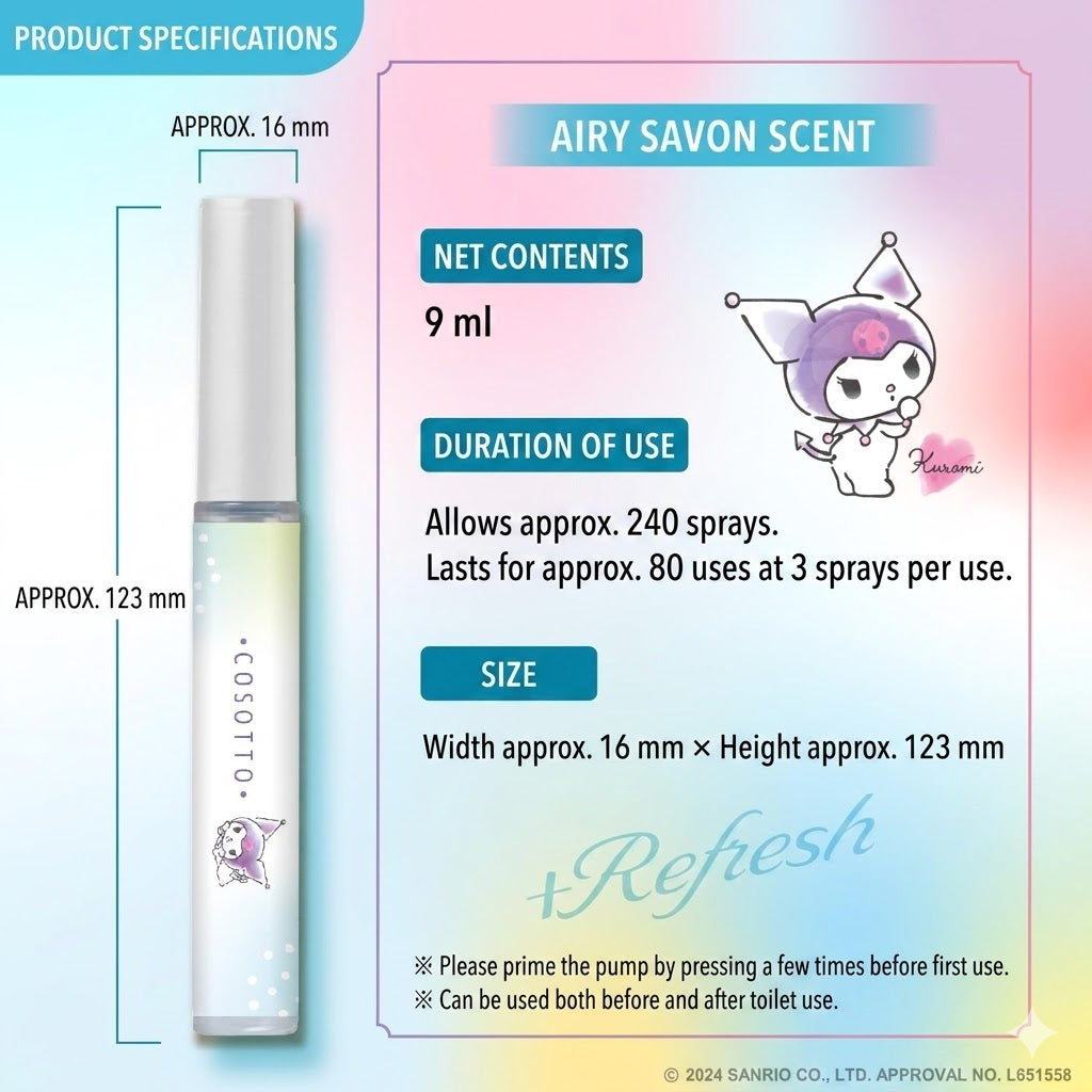 消臭力 携帯タイプ トイレ用 消臭ミストスプレー 9ml クロミ エアリーサボンの香り（サンリオ公式ライセンス・音消し設計・機内持ち込みOK）