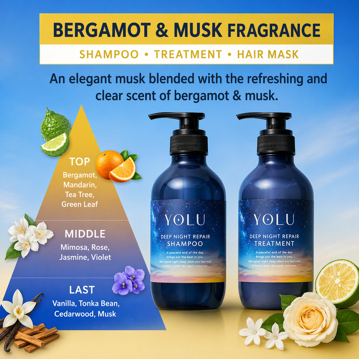 YOLU ヨル ディープナイトリペア シャンプー 400ml ナイトケア シャンプー ダメージ補修 カラー ブリーチ ハイダメージ 枝毛 切れ毛 保湿 ツヤ髪 夜間美容 日本製