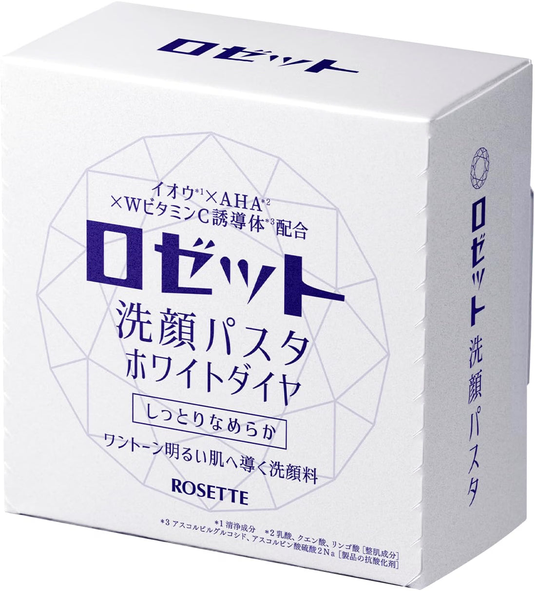Rosette Face Wash Pasta White Diamond 90g | Sulfur-blend, Low-irritation, Presses Fully, Brightening, Radiant Skin, Diamond Powder, Japanese Face Wash