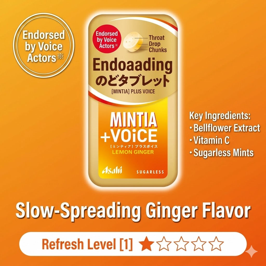 Asahi MINTIA +VOiCE Lemon Ginger 30 Tablets | Refreshing Tablets | Confectionery | Refreshing Mint | Made in Japan Asahi MINTIA