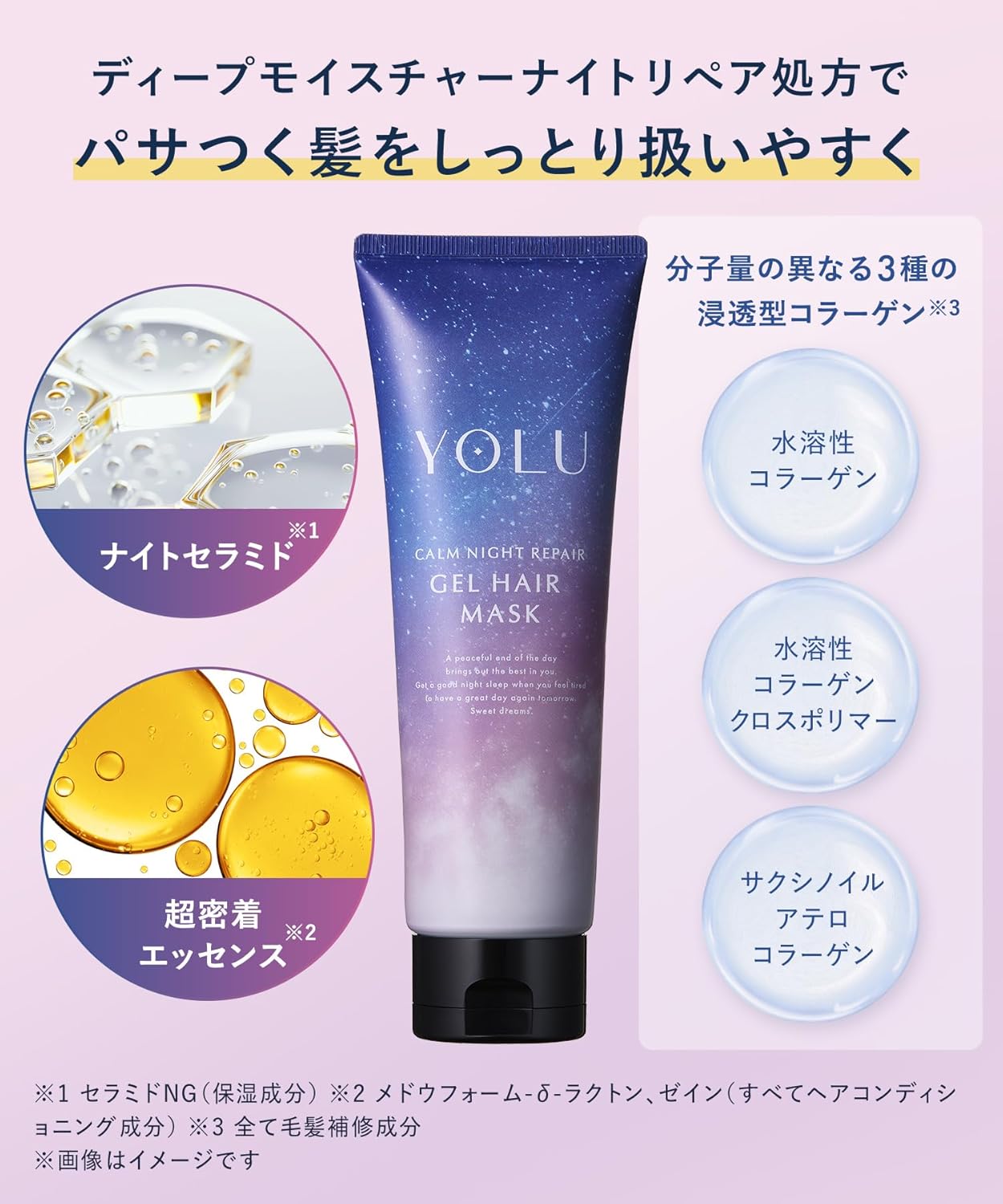 YOLU ヨル ヘアマスク カームナイトリペア 145g 夜間集中補修ヘアマスク パサつき 広がり 乾燥ダメージケア しっとりまとまる髪へ 洗い流すトリートメント 日本製