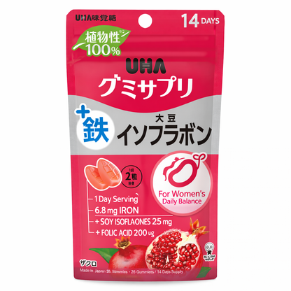 植物性100％ UHA味覚糖 グミサプリ 鉄＋大豆イソフラボン ザクロ味 14日分 28粒 1日2粒 女性サポート 美容グミ