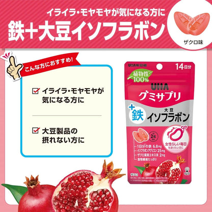 植物性100％ UHA味覚糖 グミサプリ 鉄＋大豆イソフラボン ザクロ味 14日分 28粒 1日2粒 女性サポート 美容グミ