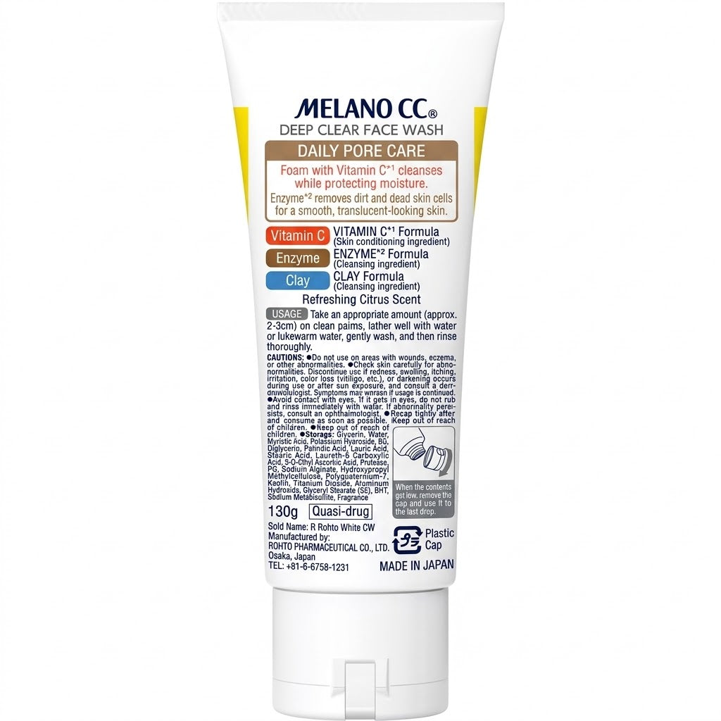 Rohto Pharmaceutical Melano CC Deep Clear Enzyme Face Wash 130g | Enzyme x Vitamin C Blend Pore Dirt & Blackhead Care Clay Adsorption Facial Foam Japanese Skincare