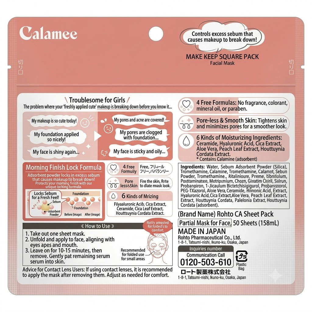 Calamee（カラミー） メイクキープスクエアパック 枚入 ロート製薬 | 部分用シートマスク テカリ・皮脂ケア