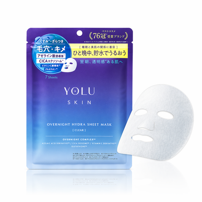 YOLU ヨル スキン オーバーナイト ハイドラシートマスク クリア 7枚入り｜夜用美容マスク 集中保湿 透明感 毛穴ケア キメ肌 フェイスマスク ナイトパック