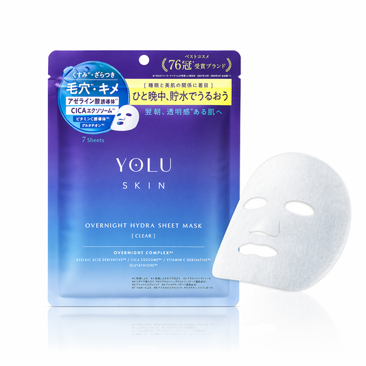 YOLU ヨル スキン オーバーナイト ハイドラシートマスク クリア 7枚入り｜夜用美容マスク 集中保湿 透明感 毛穴ケア キメ肌 フェイスマスク ナイトパック