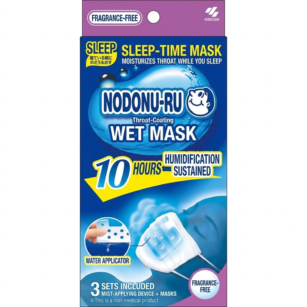 Nodonuru Wet Mask for Sleeping, Unscented, Pleated Type, 3 Sets, Moisturizing Mask for Sleep, Approximately 10 Hours of Humidification, Dryness Prevention, Throat Care During Sleep, Steam Humidification, 3D Non-Woven Fabric, Made in Japan