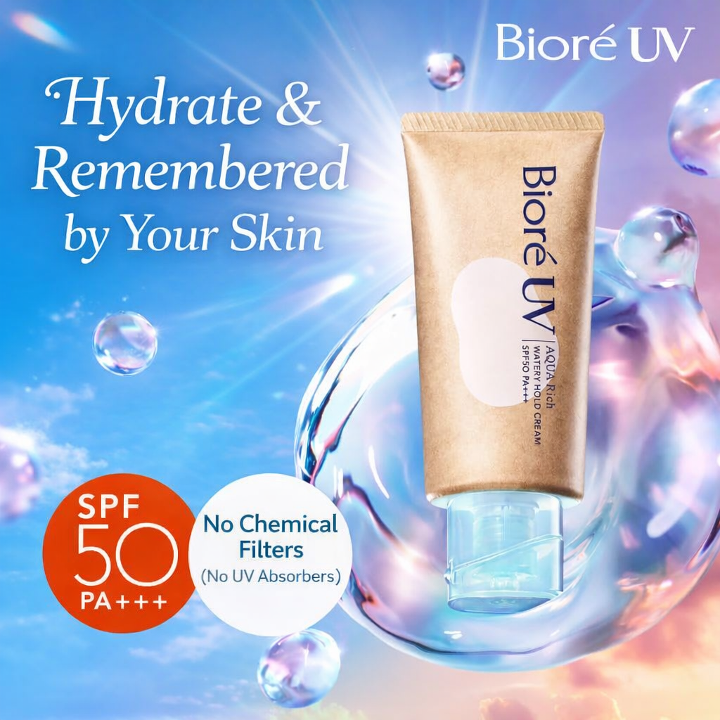 ビオレUV アクアリッチウォータリーホールドクリーム　水肌記憶  50g SPF50+ ノンケミカル 日焼け止め 化粧下地にも