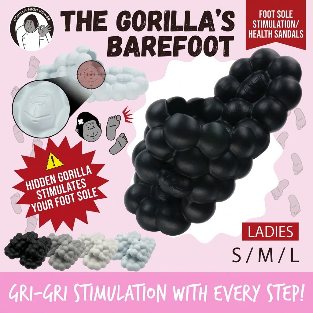 Doshisha Barefoot Gorilla Sandals Slippers (Black) | Just Slip On for Sole Stimulation Hidden Gorilla Sole Squishy Spherical Design Ultra-Lightweight EVA Material Refreshing Sandals Room Shoes Indoor/Outdoor Use