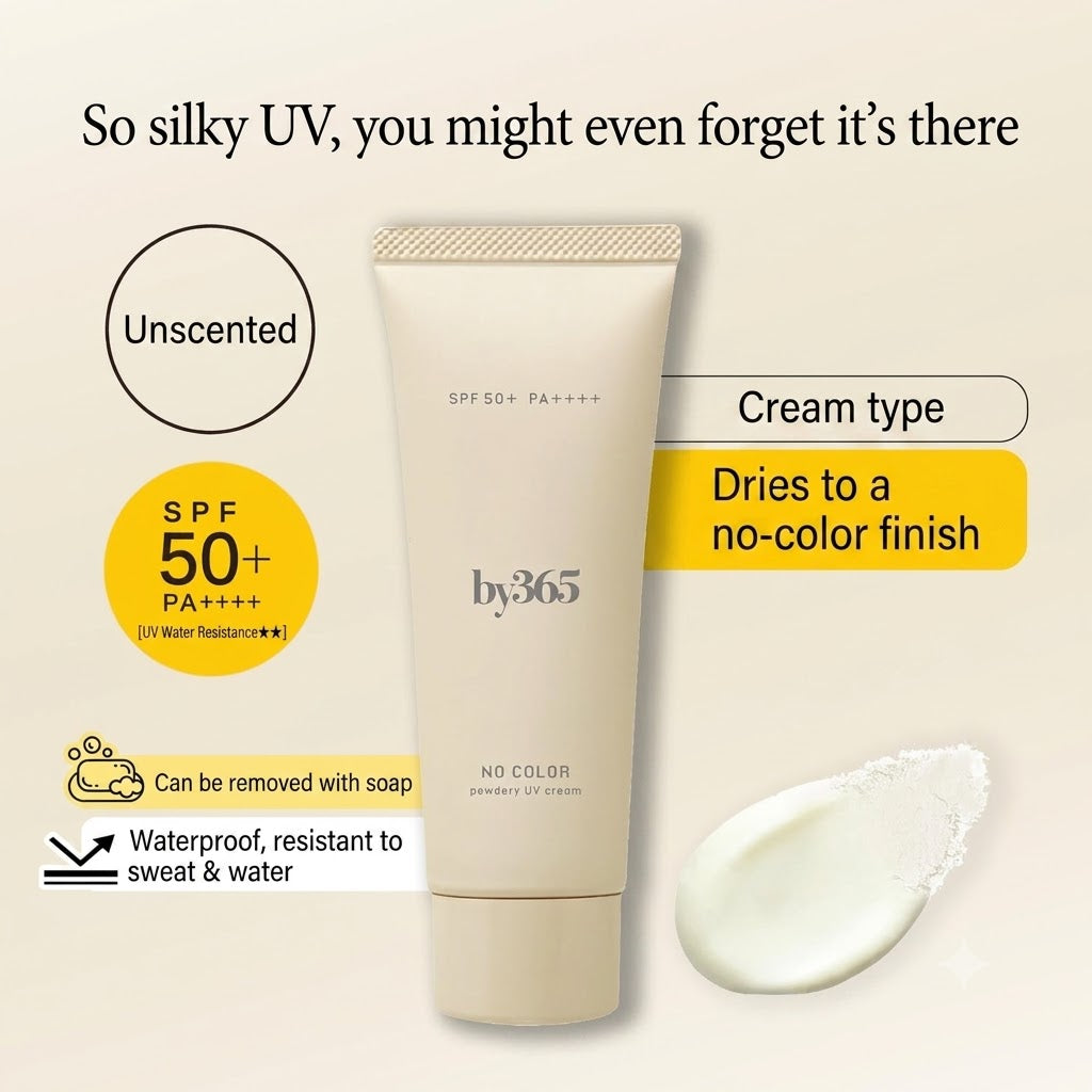 NARIS UP by365 パウダリーUVクリームa 無香料 60g｜SPF50+ PA++++ さらさらUVクリーム 顔・からだ用 化粧下地 毛穴カバー CICA配合 日本製
