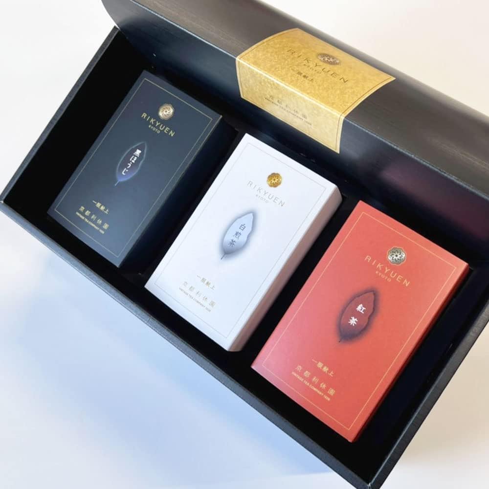 Japanese three premium tea set with sencha, gyokuro and green tea leaves
