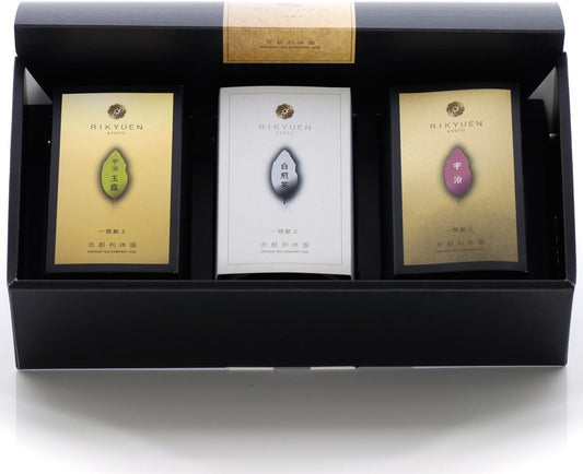 Premium Uji tea selection set with white sencha, Uji green tea and Uji gyokuro
